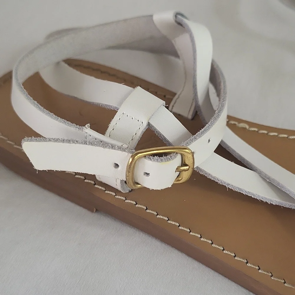 J. Crew Flat Strappy Sandals in Vachetta Leather White Size 8